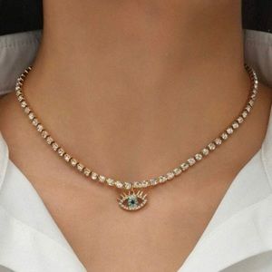 Rhinestone Evil Eye Necklace